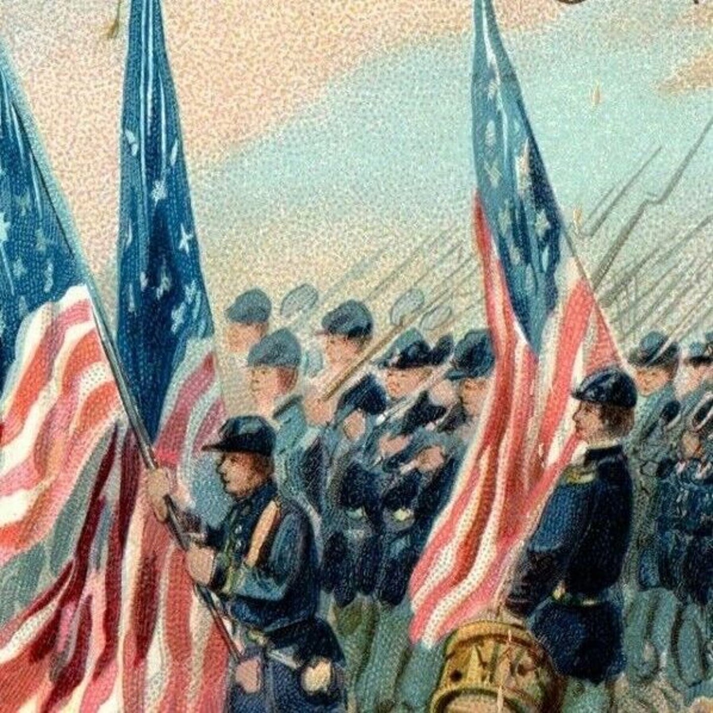 Vintage Patriotic Postcard c1915 Old Glory U.S. Flag / Soldiers - Embossed
