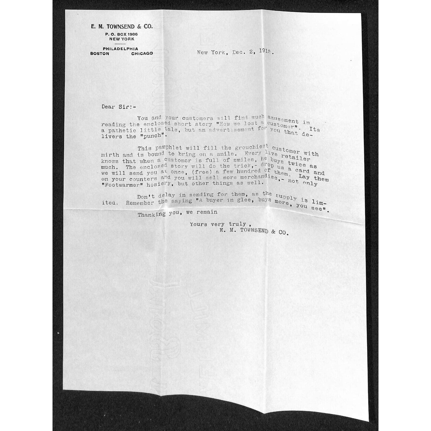 Hampden Corner, ME Amos W. Knowlton* 1915 Footwarmer Hosiery Letterhead Pamphlet