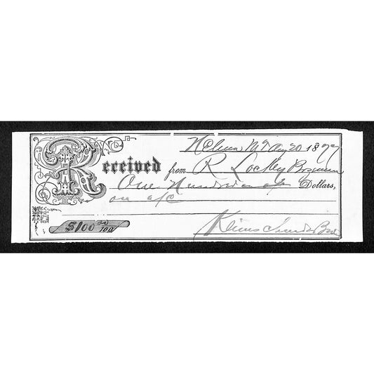 Helena Montana 1877 $100 Richard Lockey Receipt / Billhead