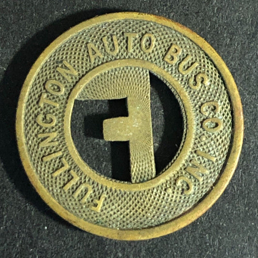 Fullington Auto Bus Co (Clearfield, PA) Brass G/F One Fare Transit Token" 21mm