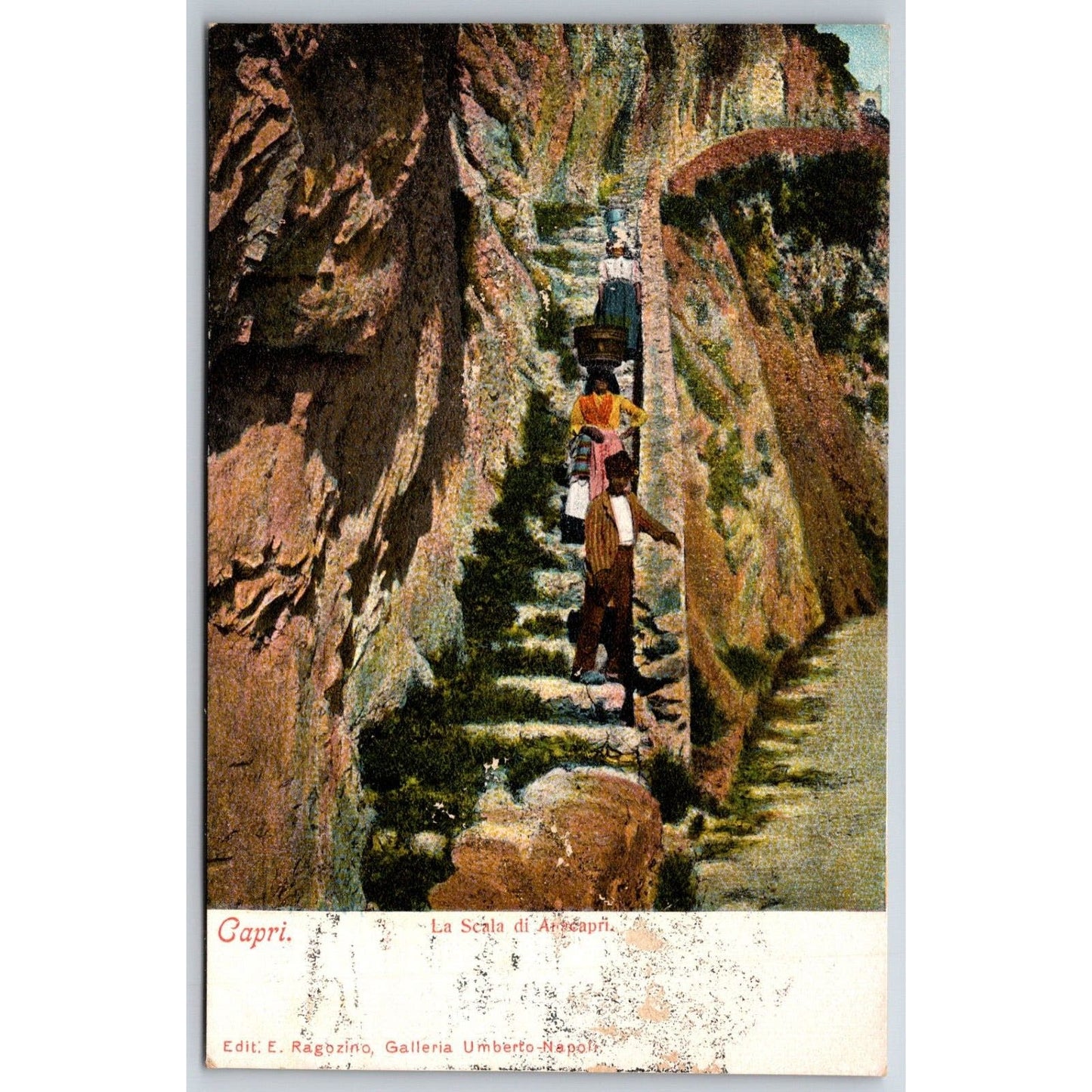 Italian Postcard Capri "The Scala of Arcapri" Couple on Stone Steps c1901-1907