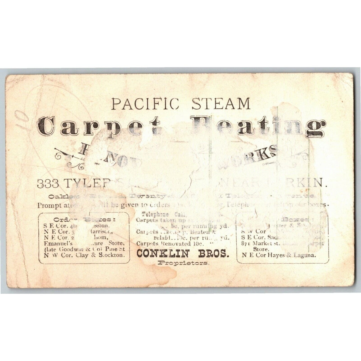 Conklin Bros. Pacific Steam Carpet Beating - Victorian Trade Card