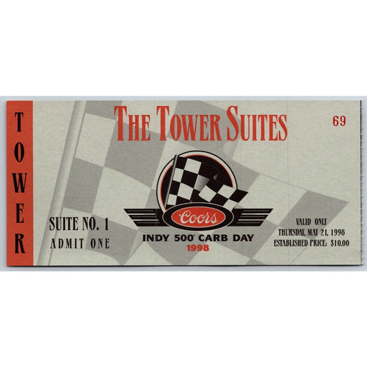 1998 Indy 500 Carb Day Tower Suites Ticket Stub Indianapolis #69