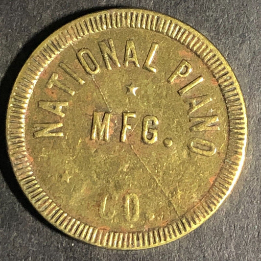 National Piano Mfg. Co. "Good For One Piece Of Music" Brass Token 21mm