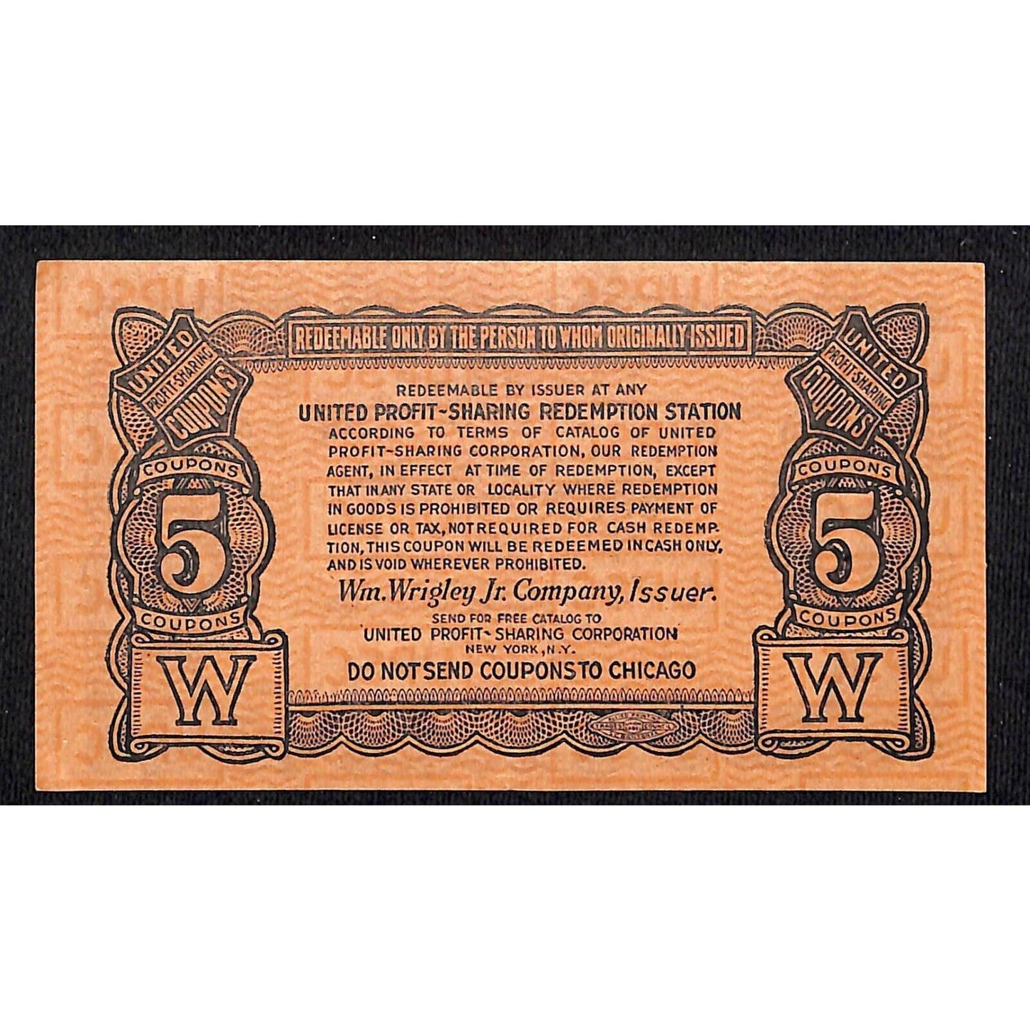 Wrigley's Spearmint Gum United Profit Sharing Coupon "5" c1940's VGC