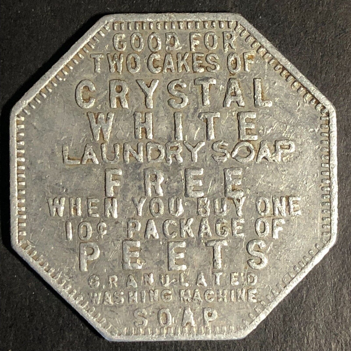 Palmolive Peet Crystal White Soap Trade Token 33mm "CA134" c1926-30's
