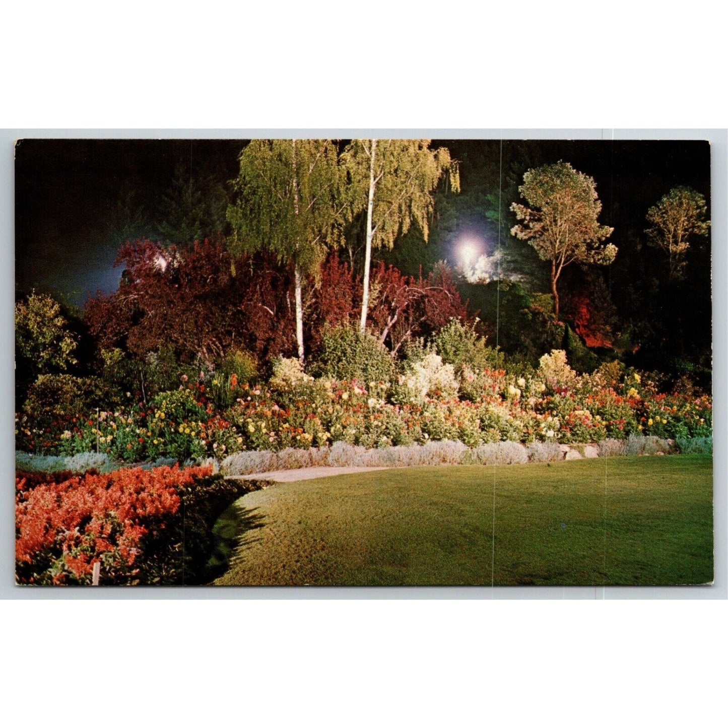 Vintage Postcard - Sunken Butchart Gardens by Night - Victoria, B. C., Canada