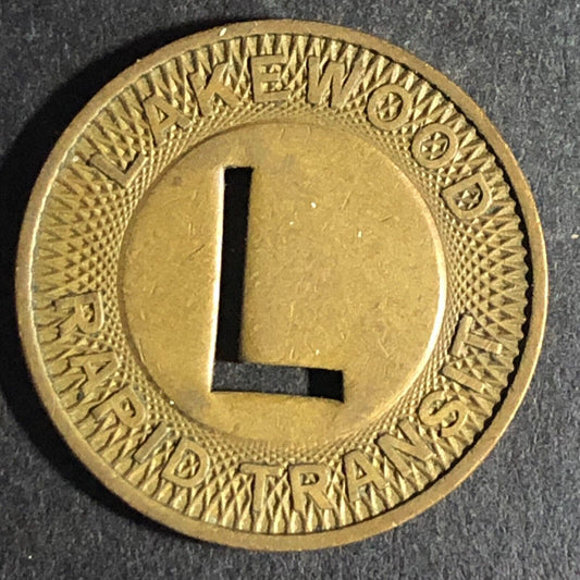 Lakewood Rapid Transit (Ohio) Brass G/F One Way Fare Token -- 23mm