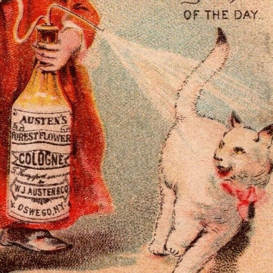 Austen's Forest Flower Cologne Perfume Girl Sprays Cat Victorian Trade Card