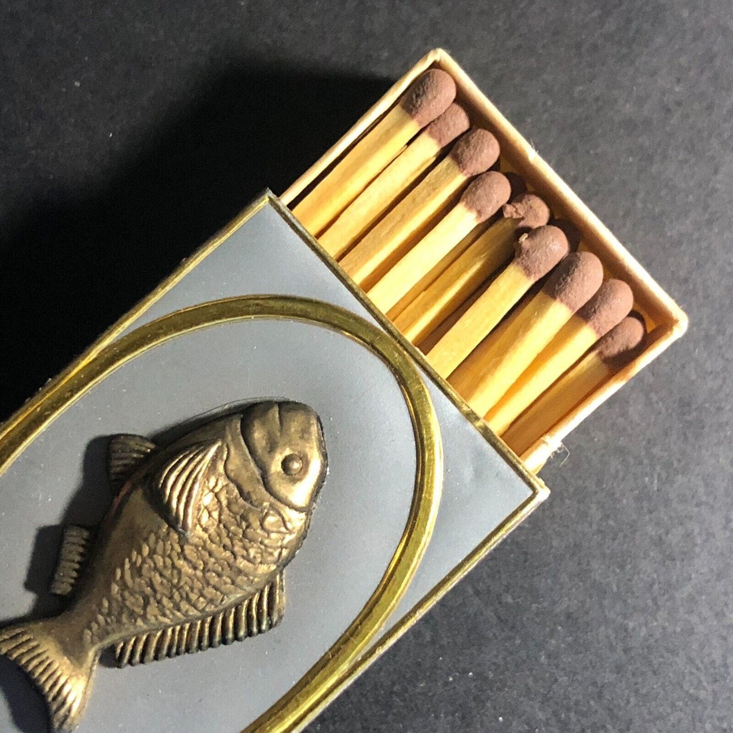 Foil Top Matchbox Matchbook w/ Affixed Metal Fish c1960's-70's VGC Scarce (#2)