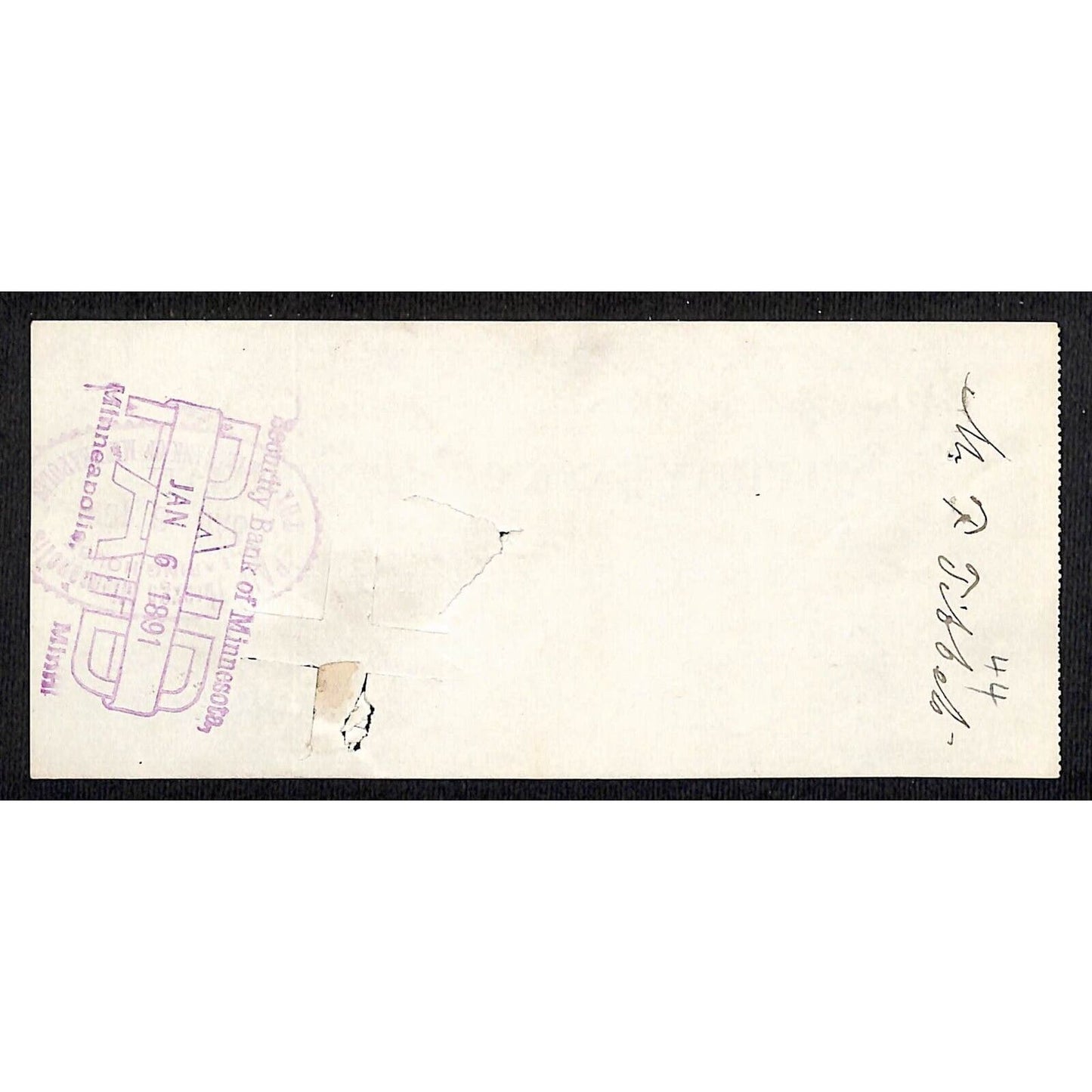 Minneapolis "Security Bank of Minnesota" $30 Bank Check 1890 - Scarce