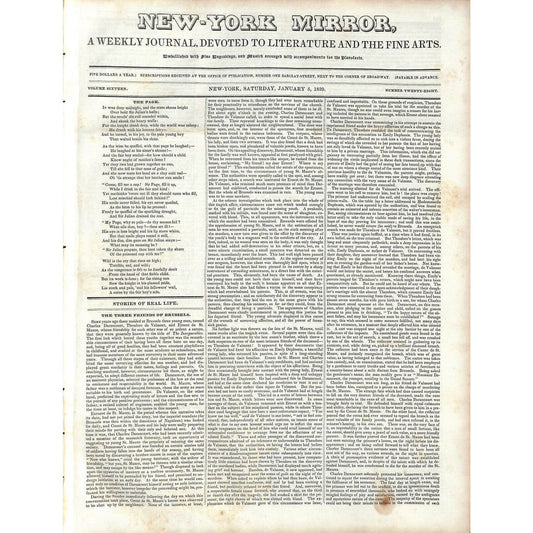 New-York Mirror Weekly Journal Literature Fine Arts Newspaper 1/5/1839