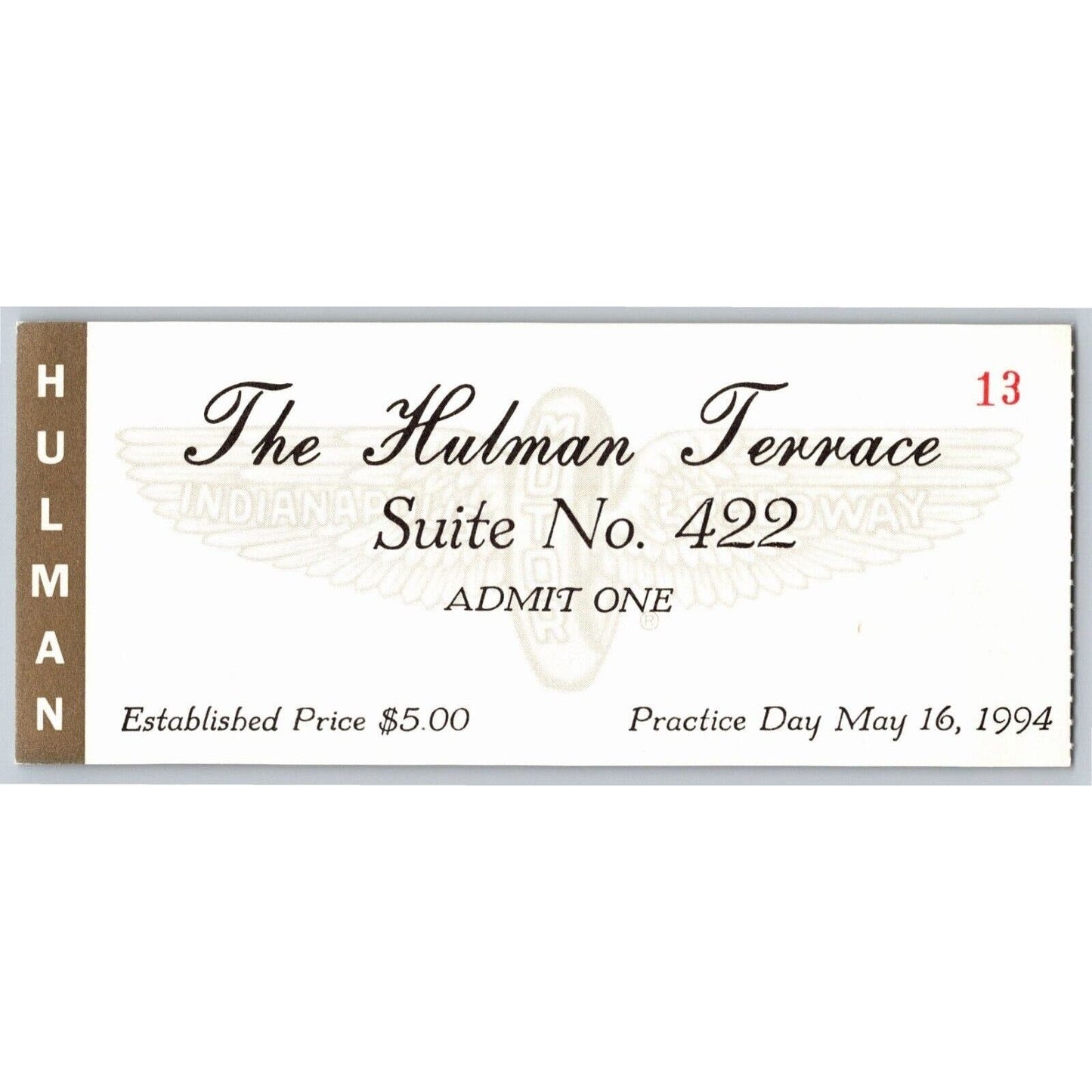 1994 Indy 500 Hulman Terrace Practice Day Ticket Stub Indianapolis #13