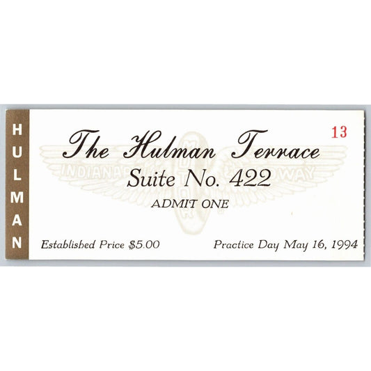 1994 Indy 500 Hulman Terrace Practice Day Ticket Stub Indianapolis #13