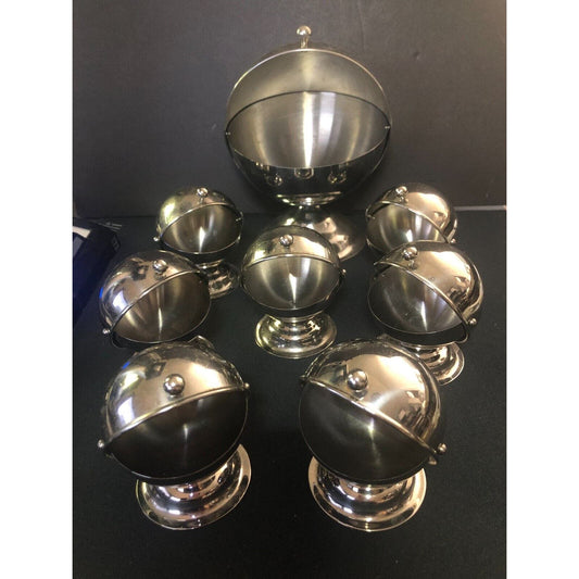 Group of 8 MCM ? Alum. Round Polished Chrome Covered Spice Salt Sugar Containers