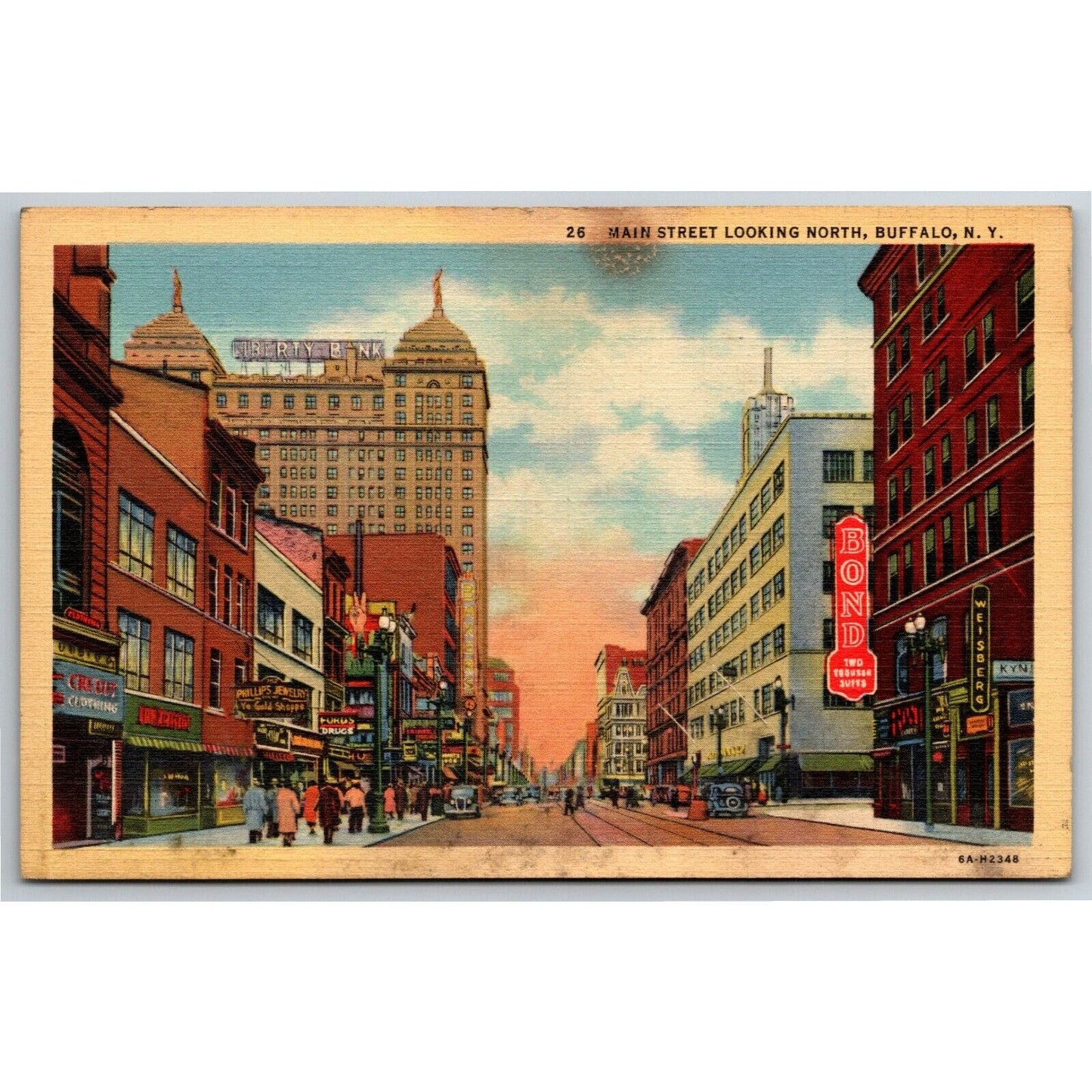 Vintage Linen Postcard Main Street Looking North Buffalo NY - Unposted