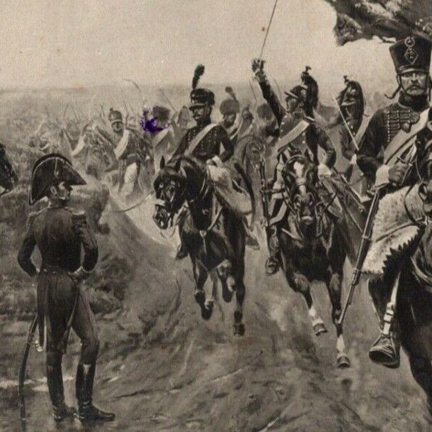 c1907-16 Russian Cyrillic Postcard Napoleon Reviewing Troops Near Austerlitz