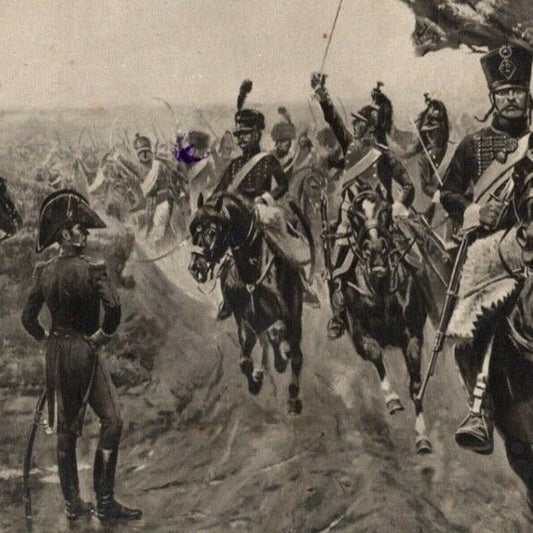 c1907-16 Russian Cyrillic Postcard Napoleon Reviewing Troops Near Austerlitz