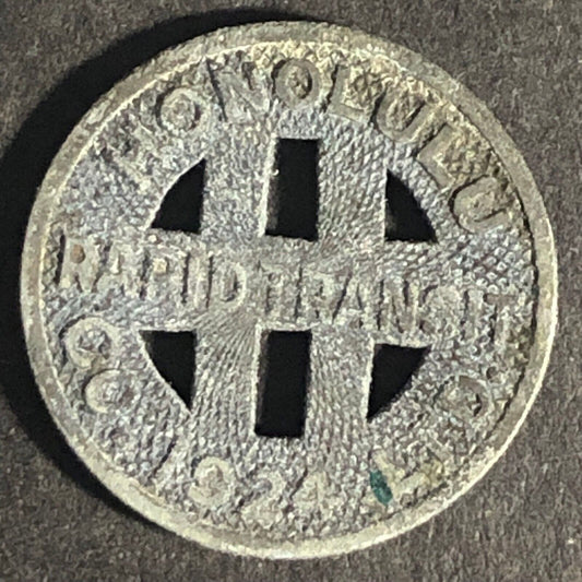 Honolulu Rapid Transit Co. 1924 G/F One Full Fare Zinc Transit Token 16.48mm