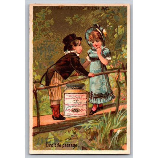 Boy & Girl Flirt on Foot Bridge Victorian Trade Card Liebig Extract of Meat