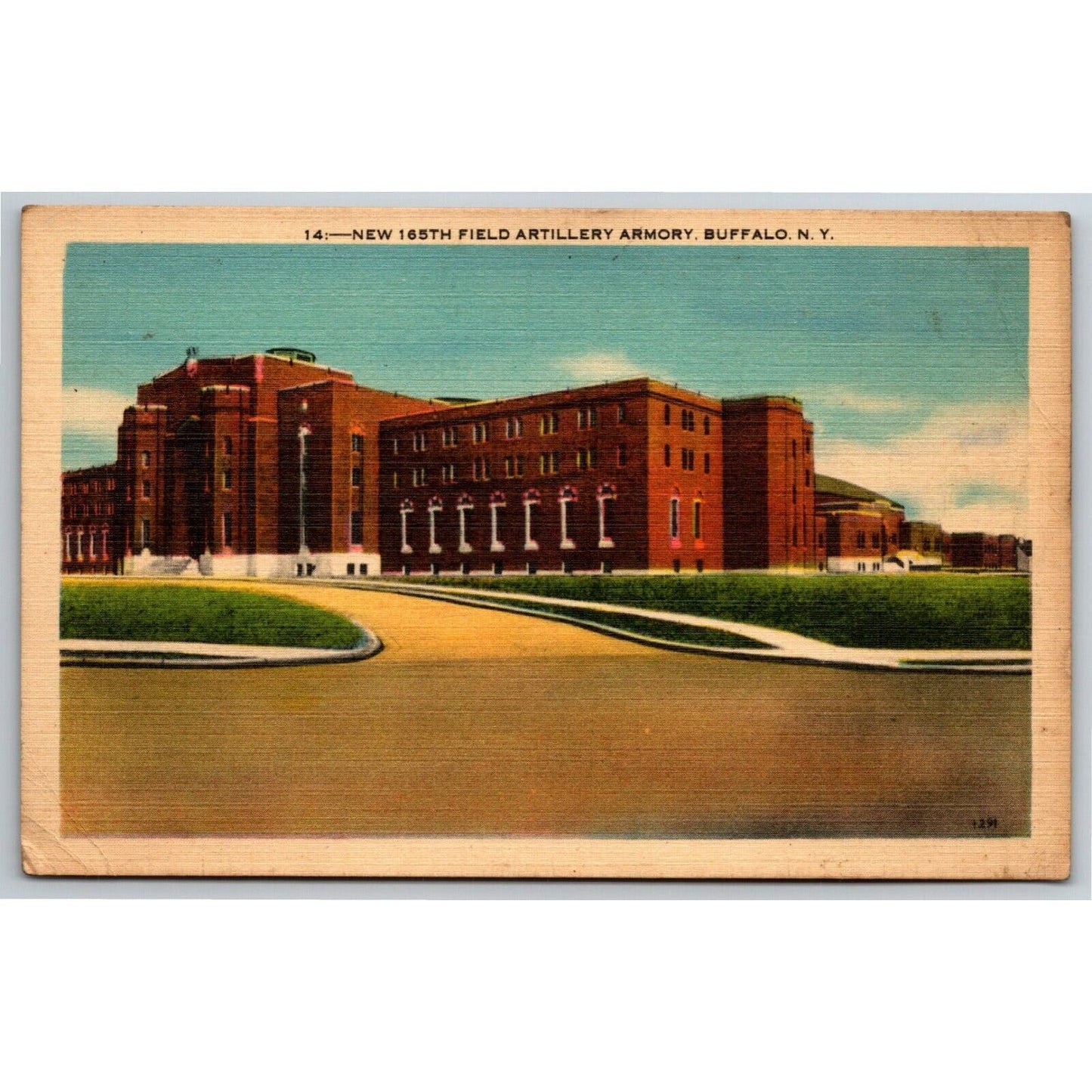 Vintage Linen Postcard New 165th Field Artillery Armory, Buffalo, NY