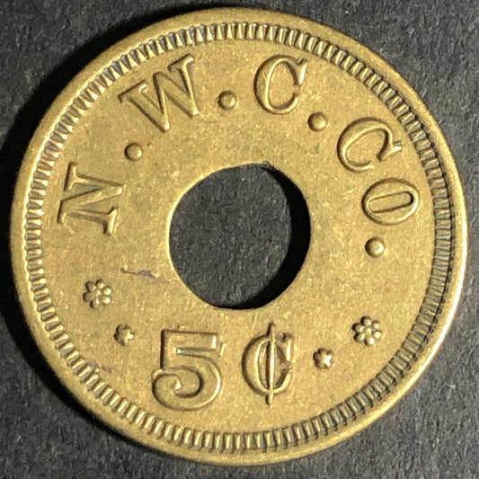 N.W.C. Co. (Seattle - Northwestern Candy Co.) Brass 5c Trade Token 21mm