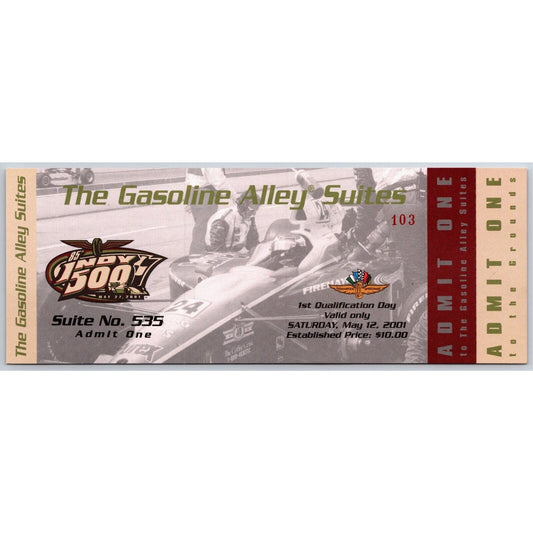 2001 Indy 500 Qualification Day Gasoline Alley Unused Ticket Indianapolis #103