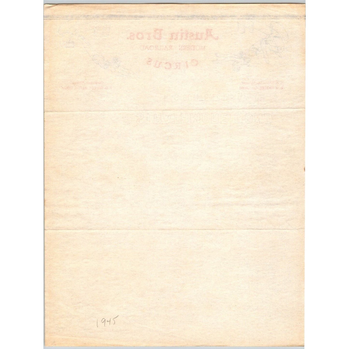 Austin Bros. Modern Railroad Circus Letterhead c1945 Texas Scarce