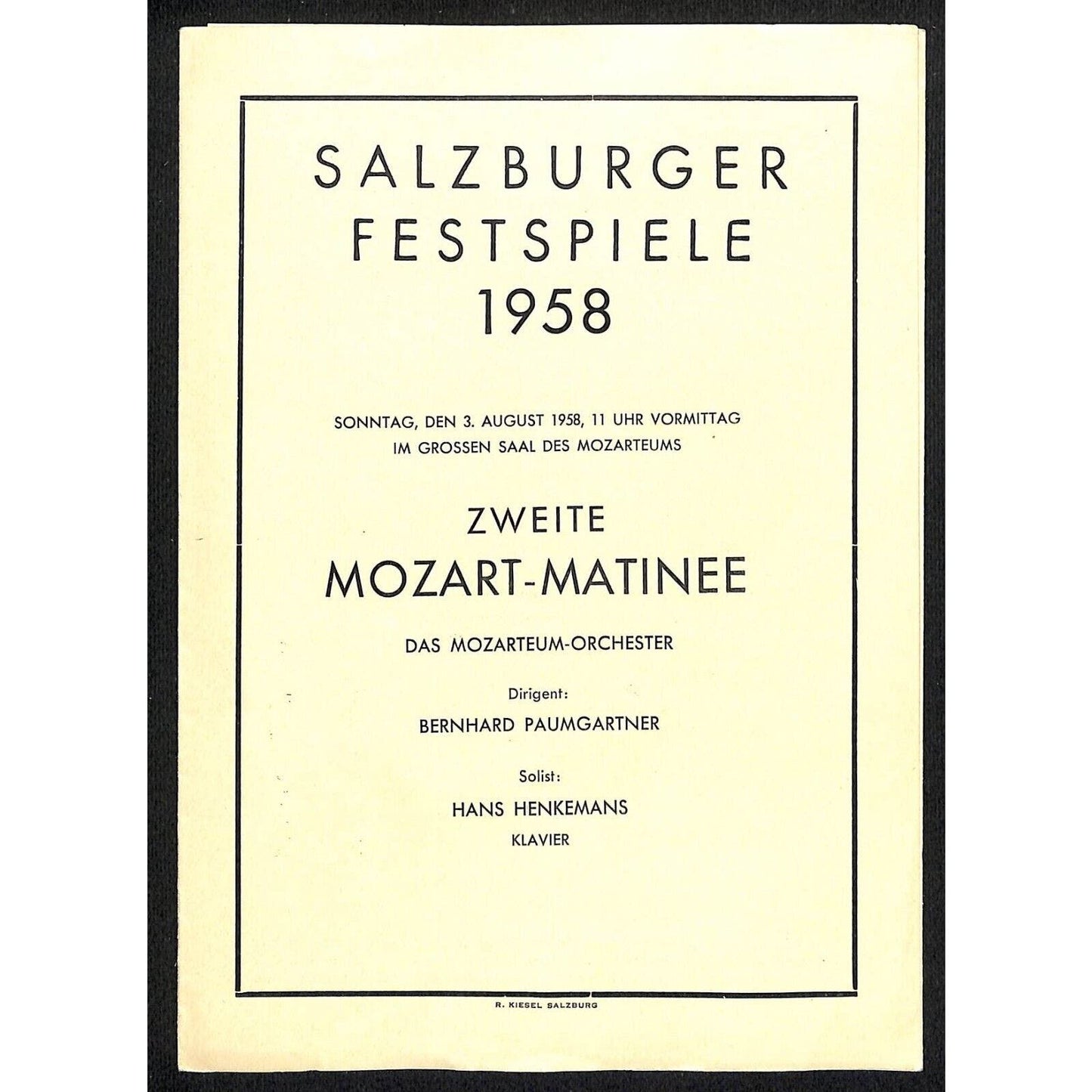 Salzburger Festspiele 1958 Program Mozart - Matinee w/ 2 Tickets - Scarce