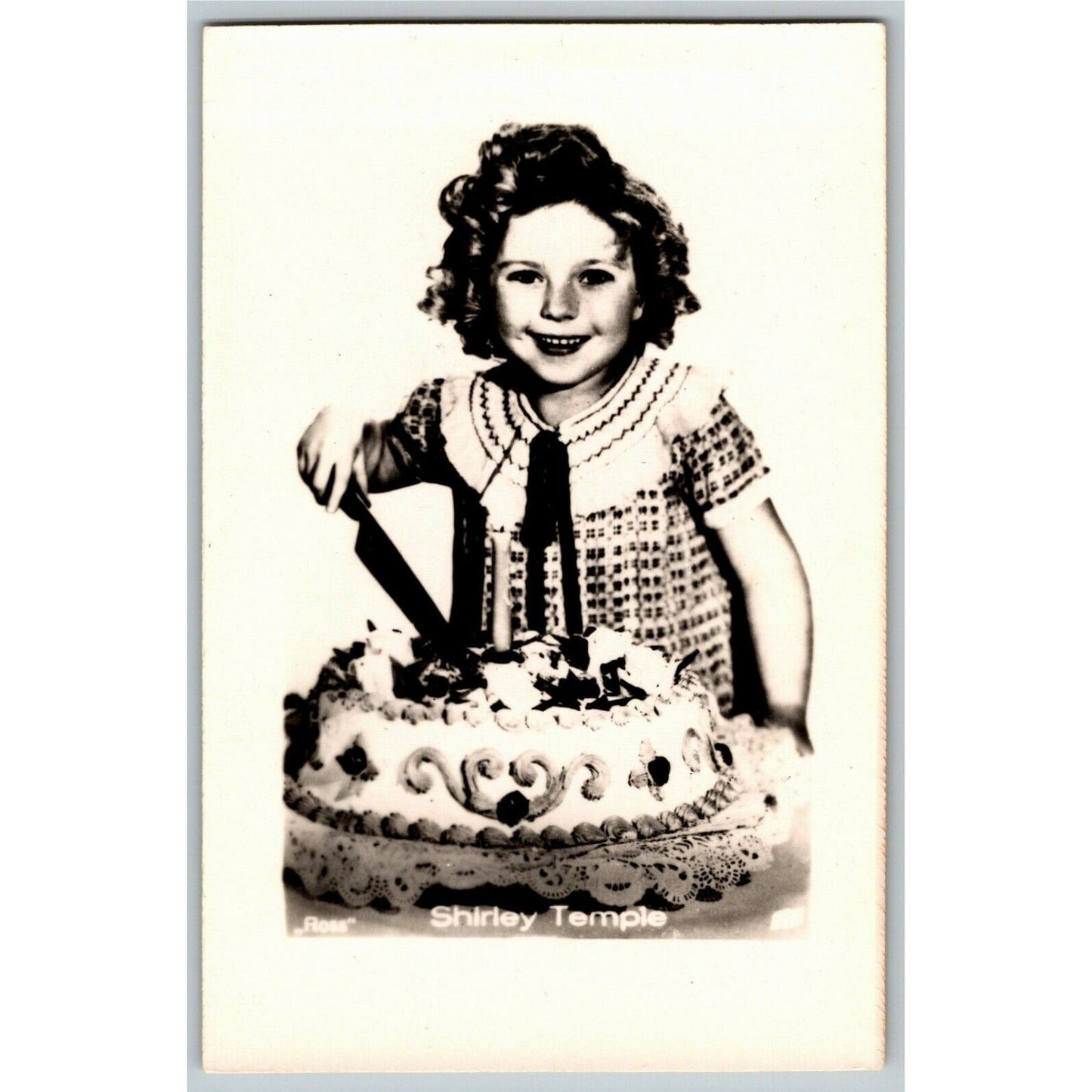 Vintage RPPC* Postcard Shirley Temple w/ Knife Cutting Birthday? Cake