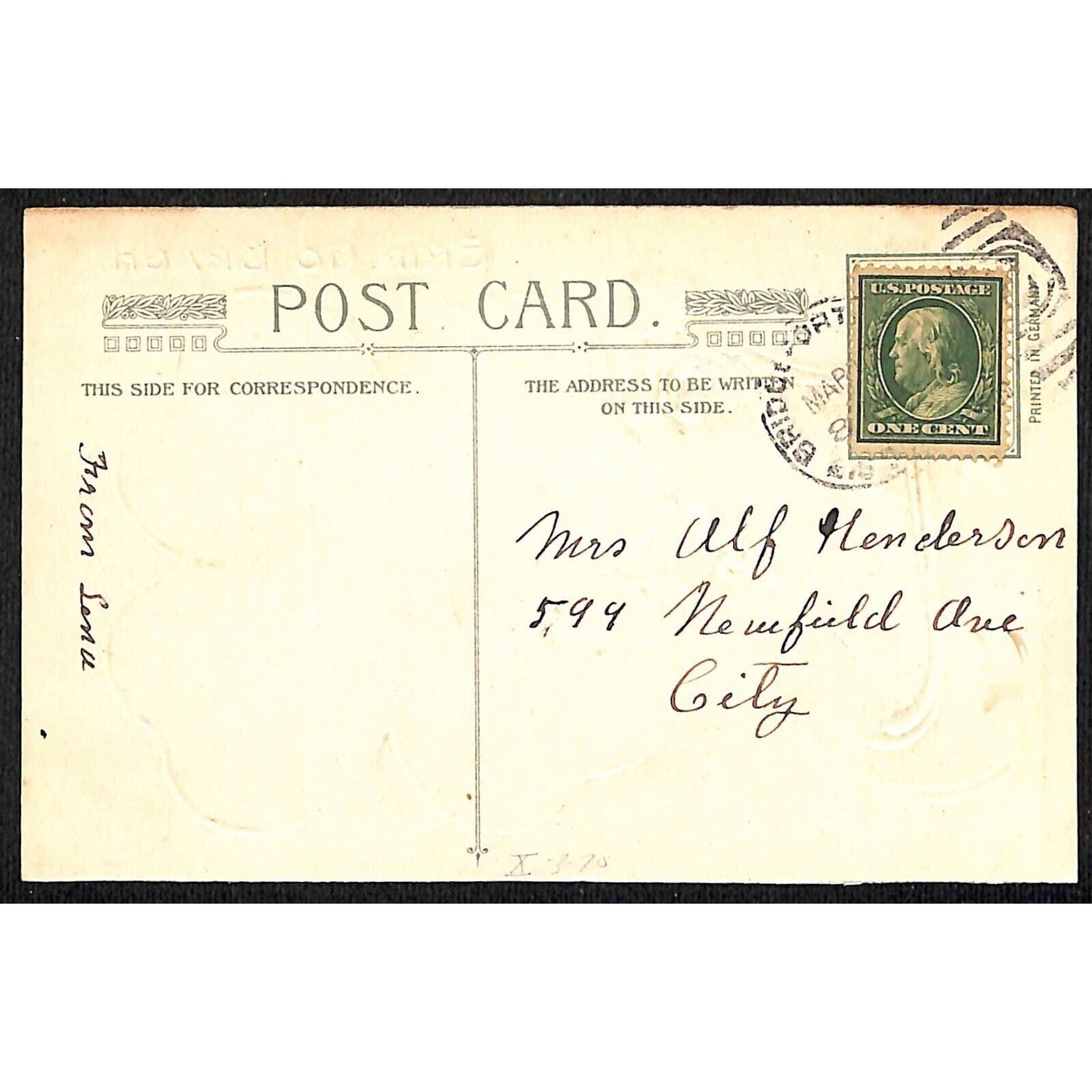 Ireland Postcard "Erin Go Bragh" Clover Hart Gilt Home Scene c1908-1915