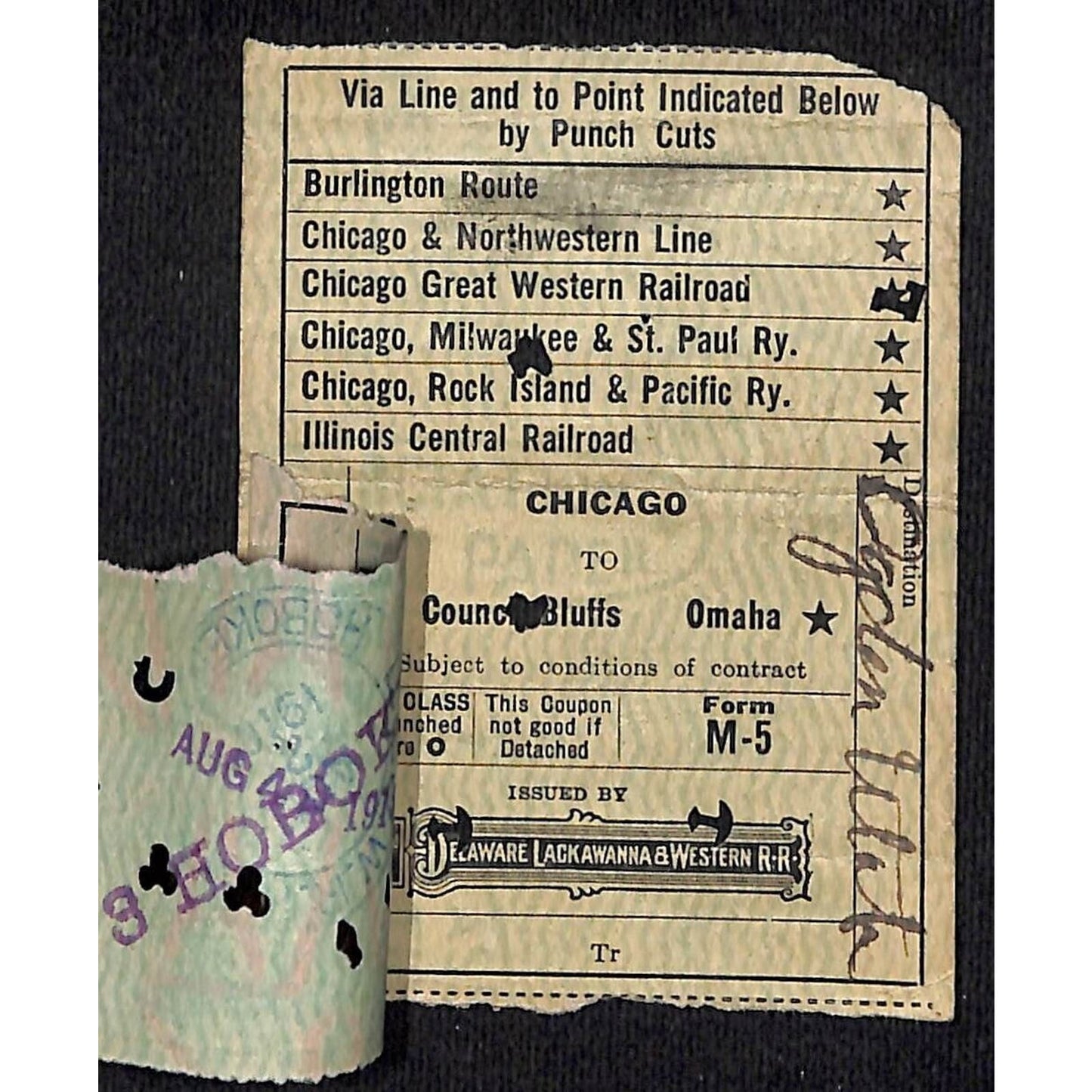 Delaware Lackawanna & Western Railroad 1919 Tickets Chicago to Omaha #870