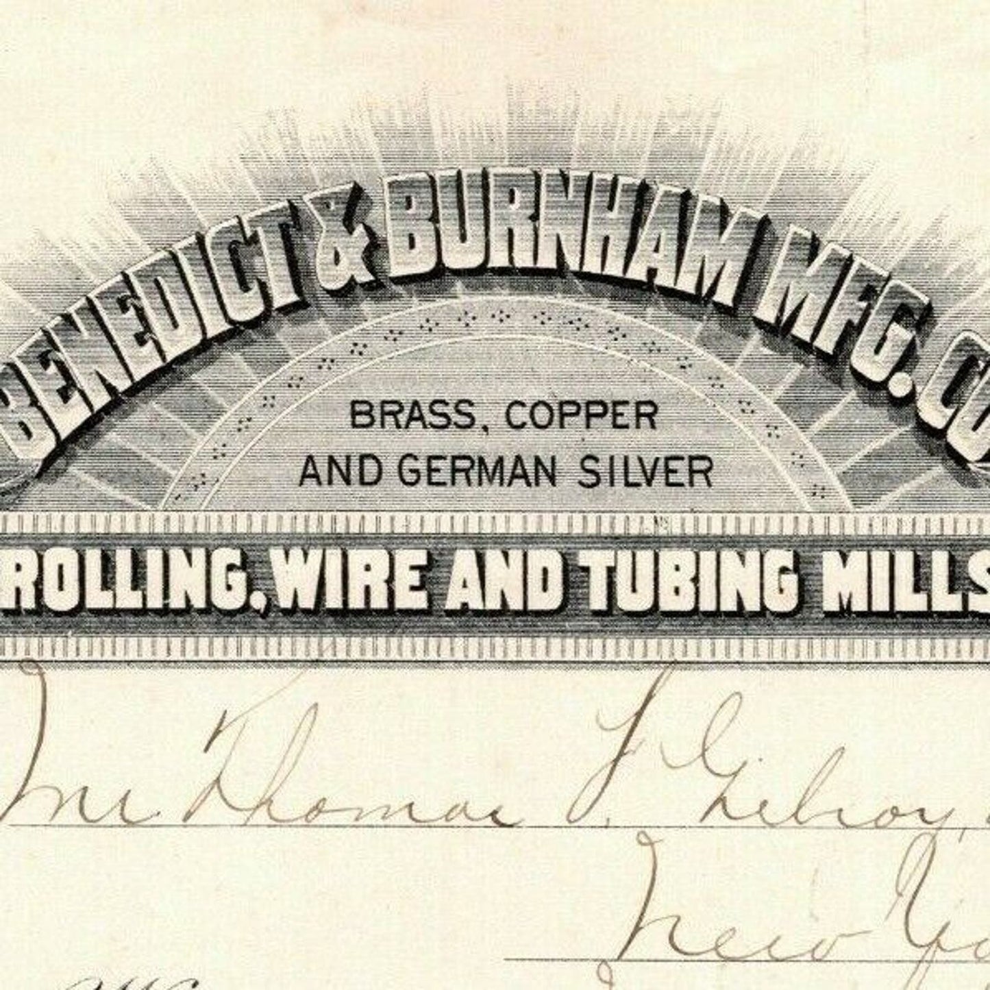 1887 "Benedict & Burnham Mfg. Co" Wire & Tubing Billhead Letterhead Waterbury CT