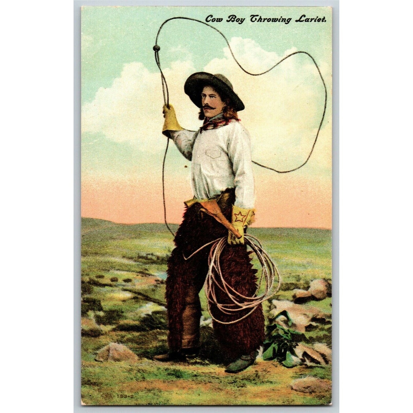 "Cowboy w/ Lasso" - Vintage Unposted Reproduction Postcard