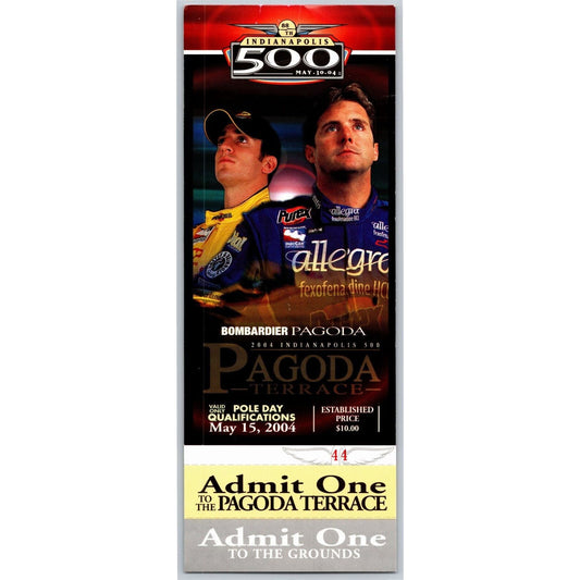 2004 Indy 500 Pole Day Bombardier Pagoda Terrace Unused Ticket IMS #44