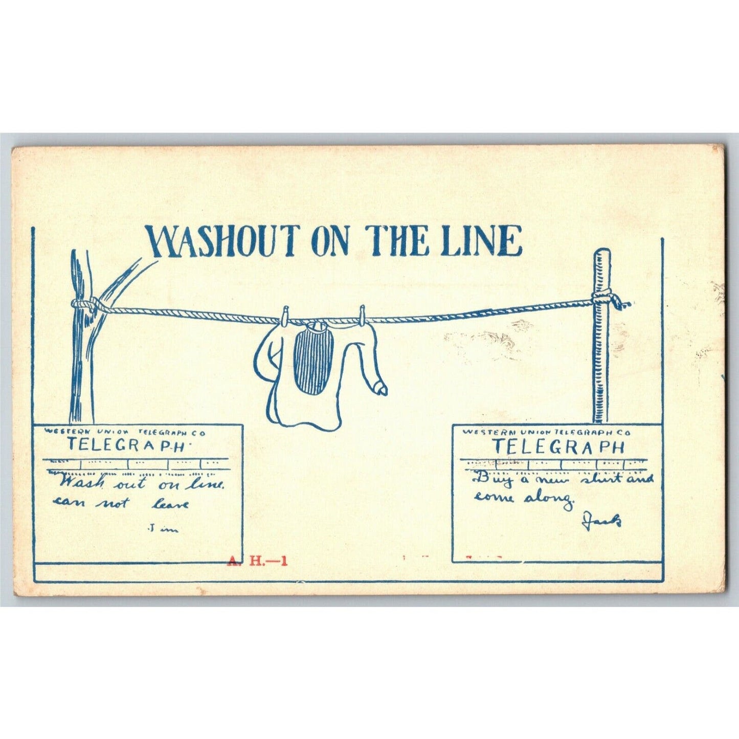 "A Washout On The Line" c1905 Undivided NP Comic Telegraph Humor Postcard