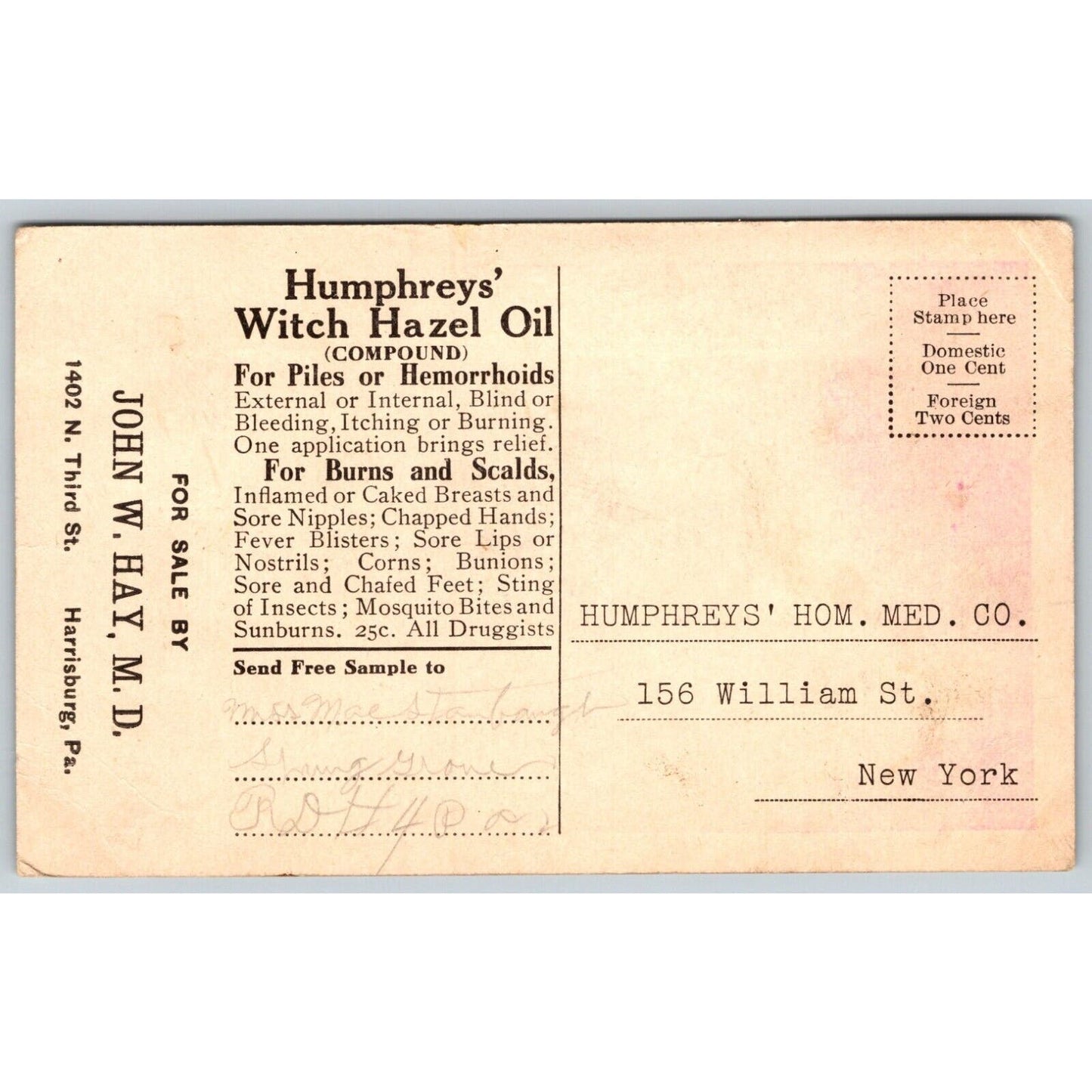 Humphrey's Witch Hazel Ointment Adv. Postcard Kids Red Balloon c1916-20's
