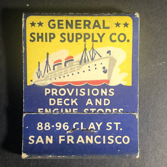 General Ship Supply SF, CA c1940's 20 Stick Bottom Strike Matchbook Very Scarce