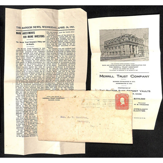 Newburgh ME Amos W. Knowlton* 1907 Merrill Trust Co. Deposit History / Statement