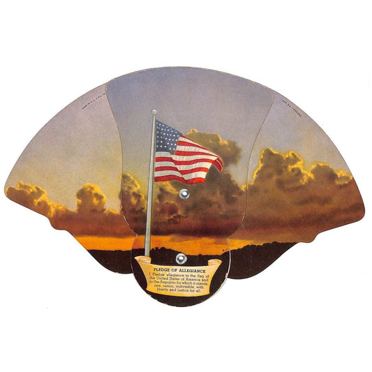 Naperville, IL Oliver J. Beidelman Undertaking Folding Hand Fan U.S. Flag c1950