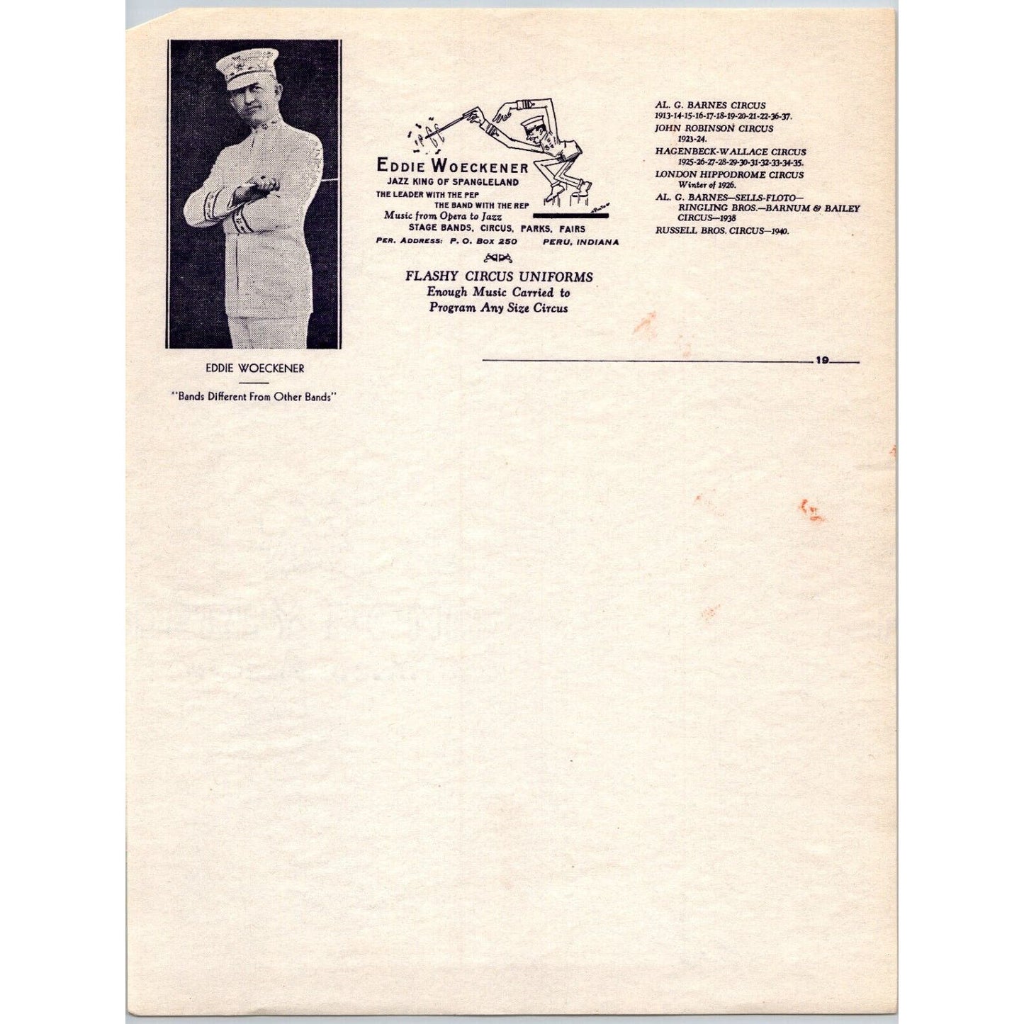 Eddie Woeckener "Jazz King of Spanleland" Band Leader Circus Letterhead c1940
