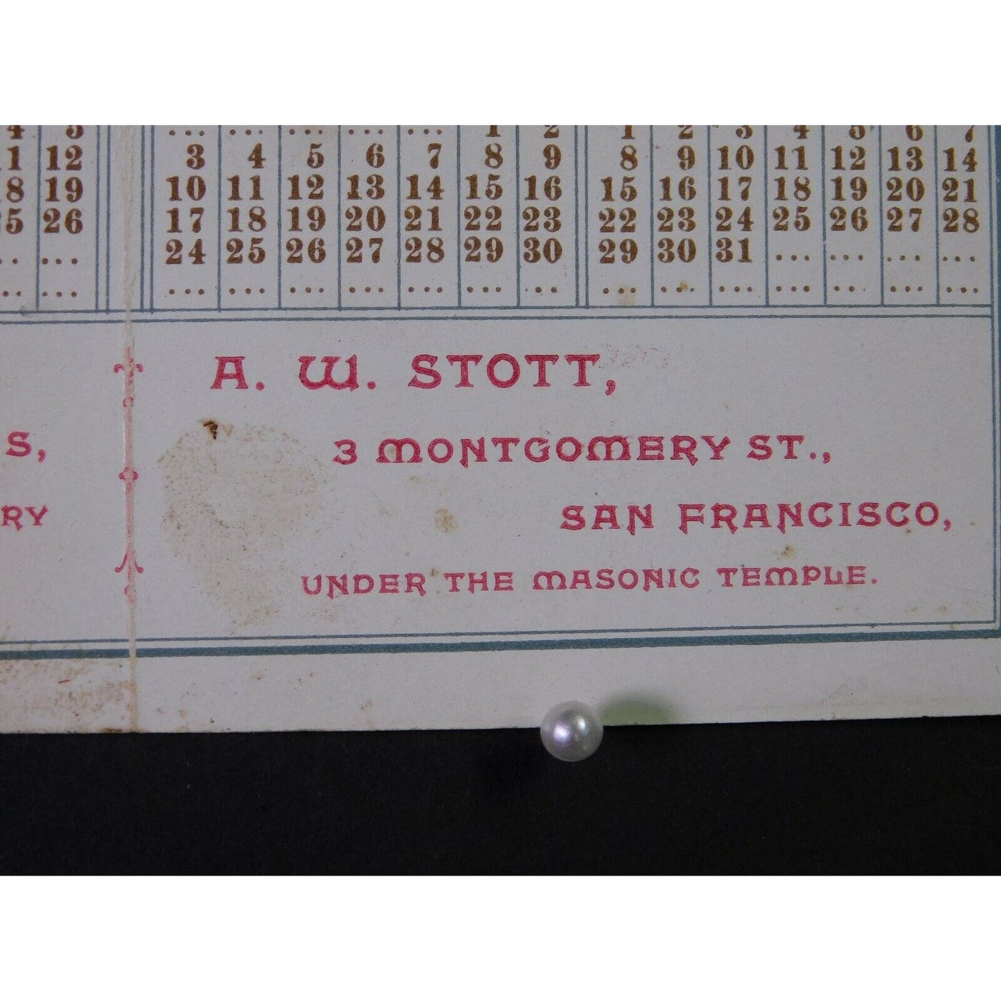 1889 Advertising Trade Card - Diamonds & Watches San Francisco w/Calendar