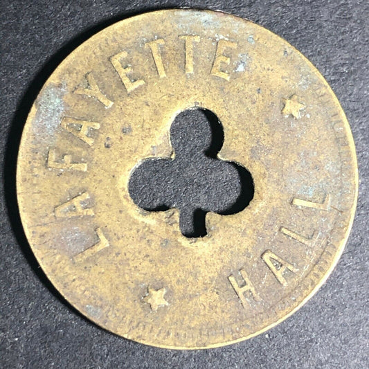24.5mm Brass Lafayette Hall (Saloon Sacramento, CA) Token Clover Shamrock (#16)