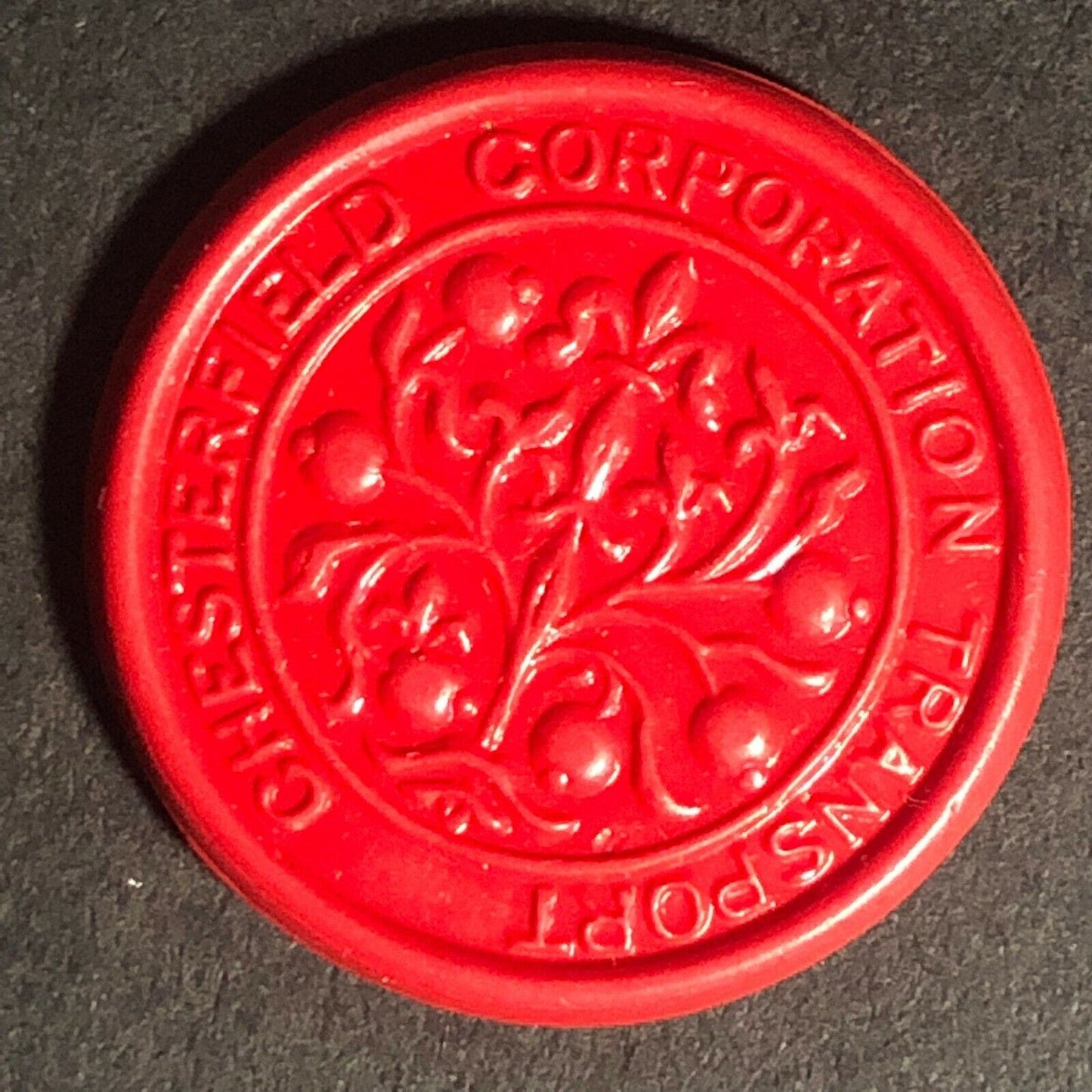 Chesterfield Transport England Plastic Token Red 1D 23mm c50's-60's