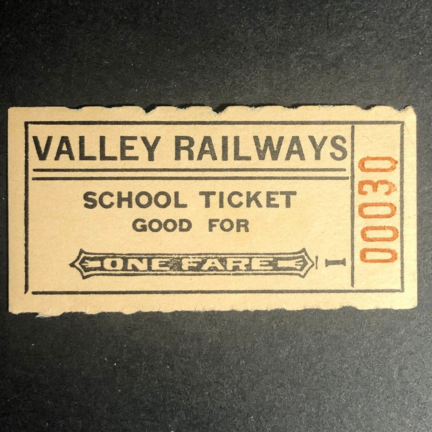 Valley Railways School Ticket G/F One Fare / Coupon Scarce