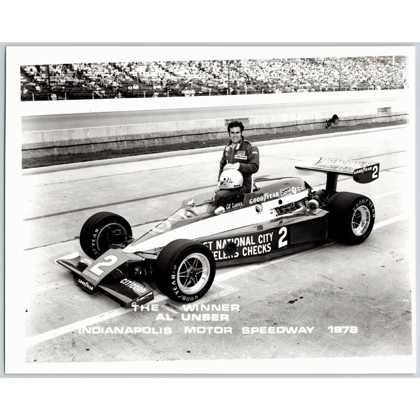 Al Unser Indy 500 Winner 1978 8 x 10 Glossy B&W Photograph VGC