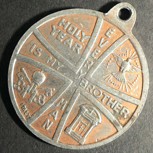 30mm Brass "Rome 1975 Every Man Is My Brother" Medal / Pendant VGC Fauver Coll.