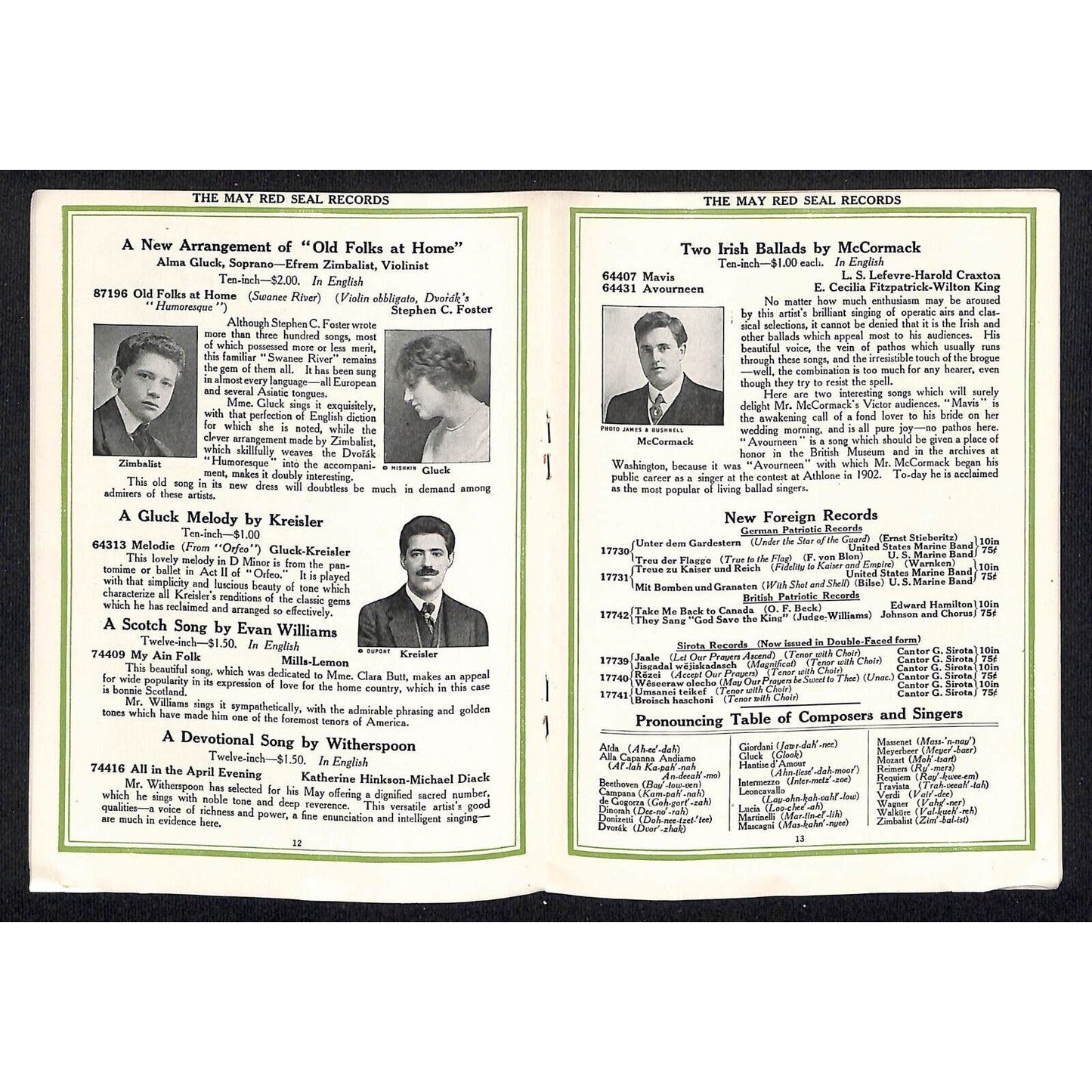 New Victor Records Catalog Supplement May 1915 Lyon & Healy Chicago 23pp. Scarce