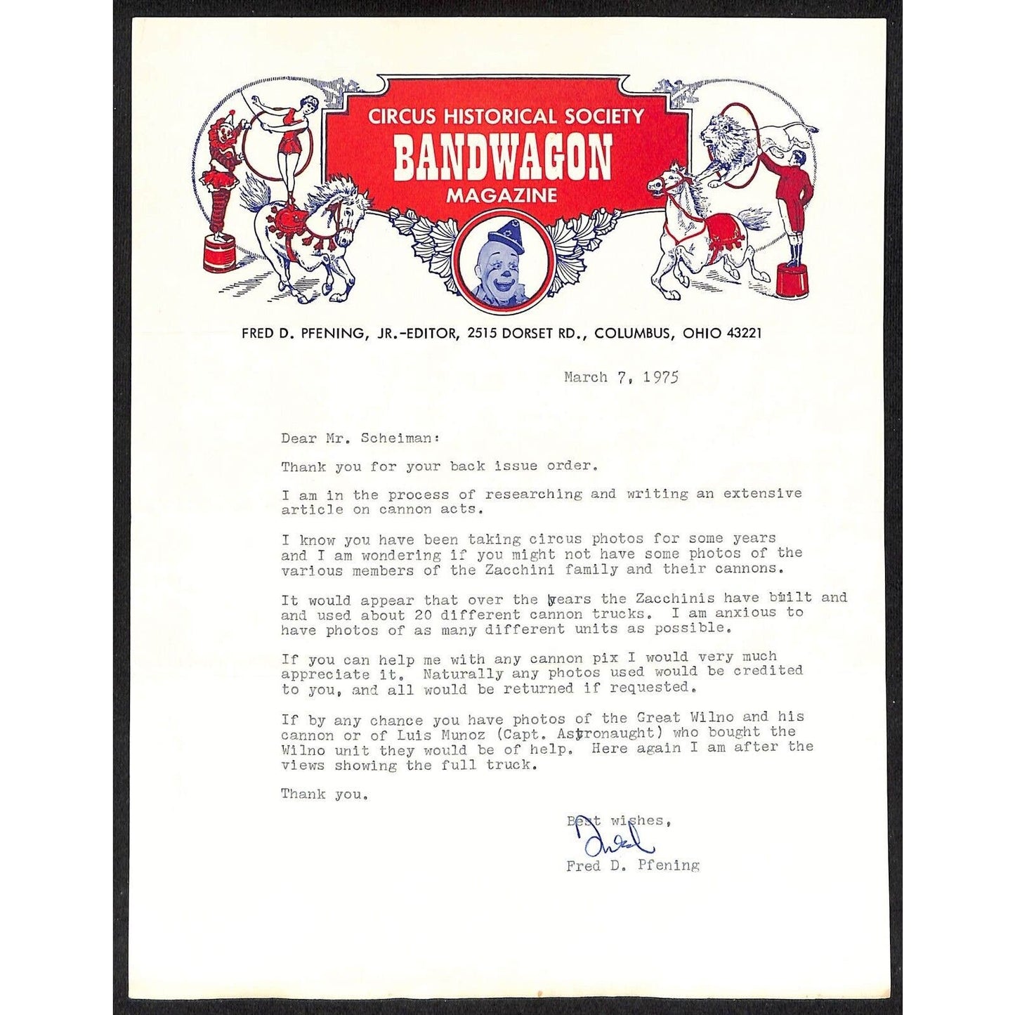 Group of Mostly 1970's Circus Letterheads & 2 1960's Hand Written Cards
