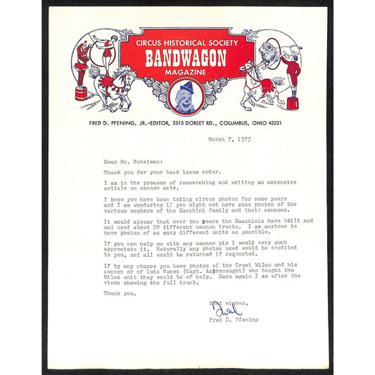 Group of Mostly 1970's Circus Letterheads & 2 1960's Hand Written Cards